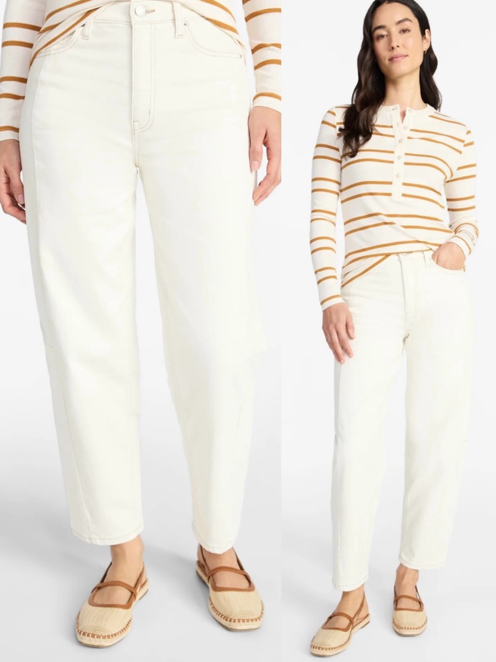 Time and Tru Women’s High Rise Barrel Jeans Size 14 Curved Leg Denim Ivory NWT